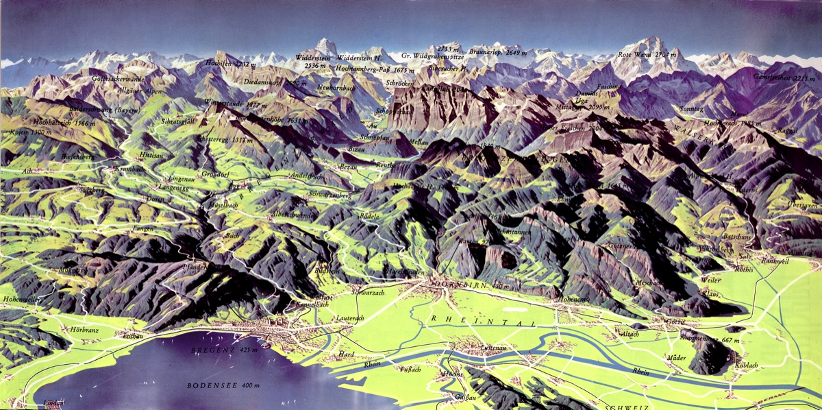 Rhine Valley with Bodensee, Bregenzer Forest in the Background