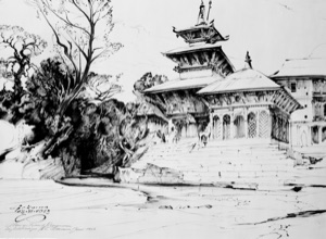 Hindu Temple Gokarna at the Sacred River Bagmati