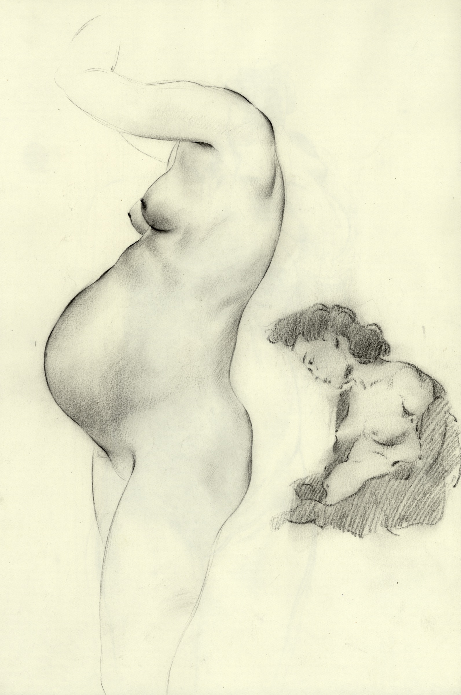 Lilly, hochschwanger, 2 Skizzen