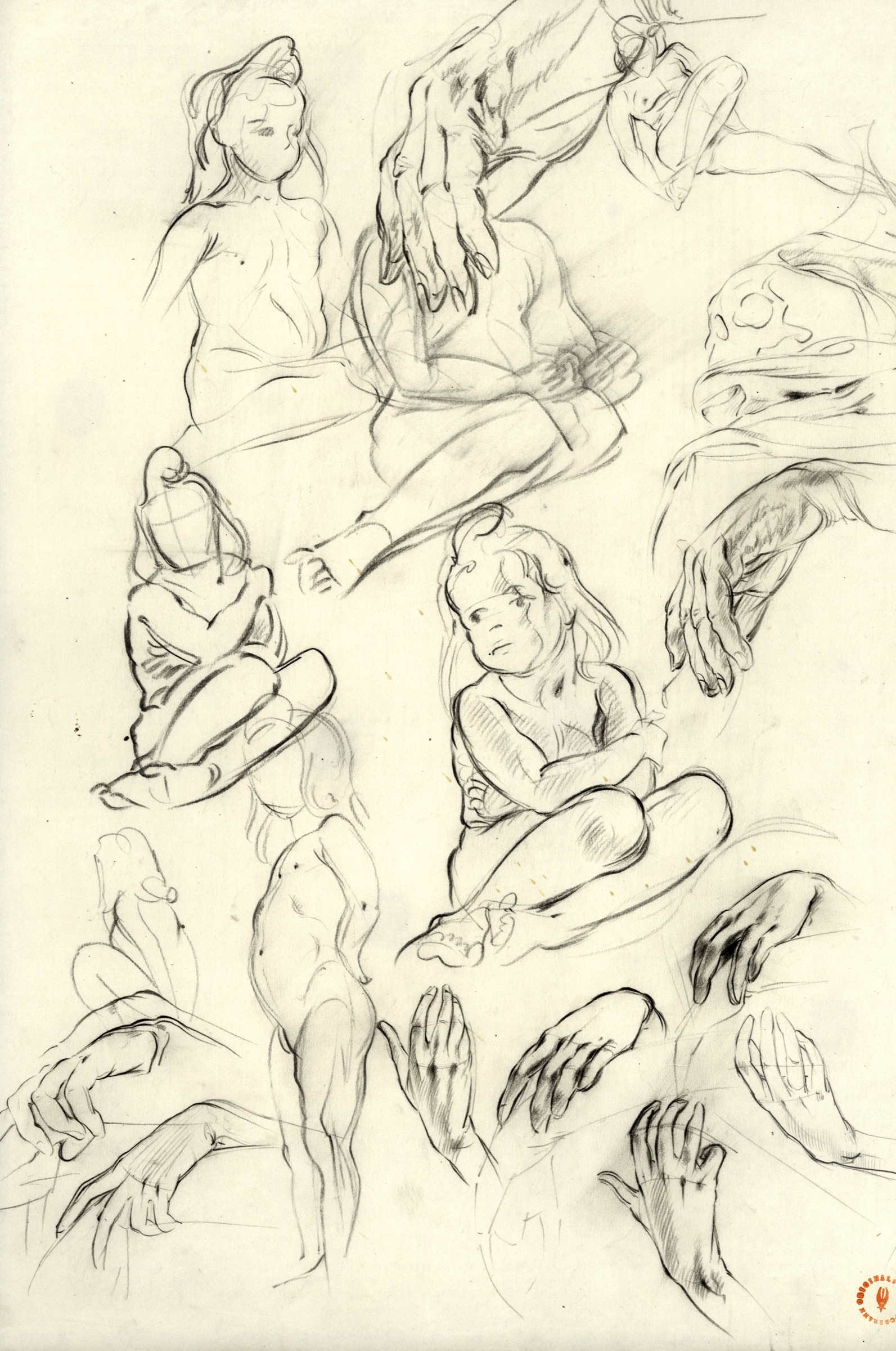 Study Sketches of Children's Bodies and Hands