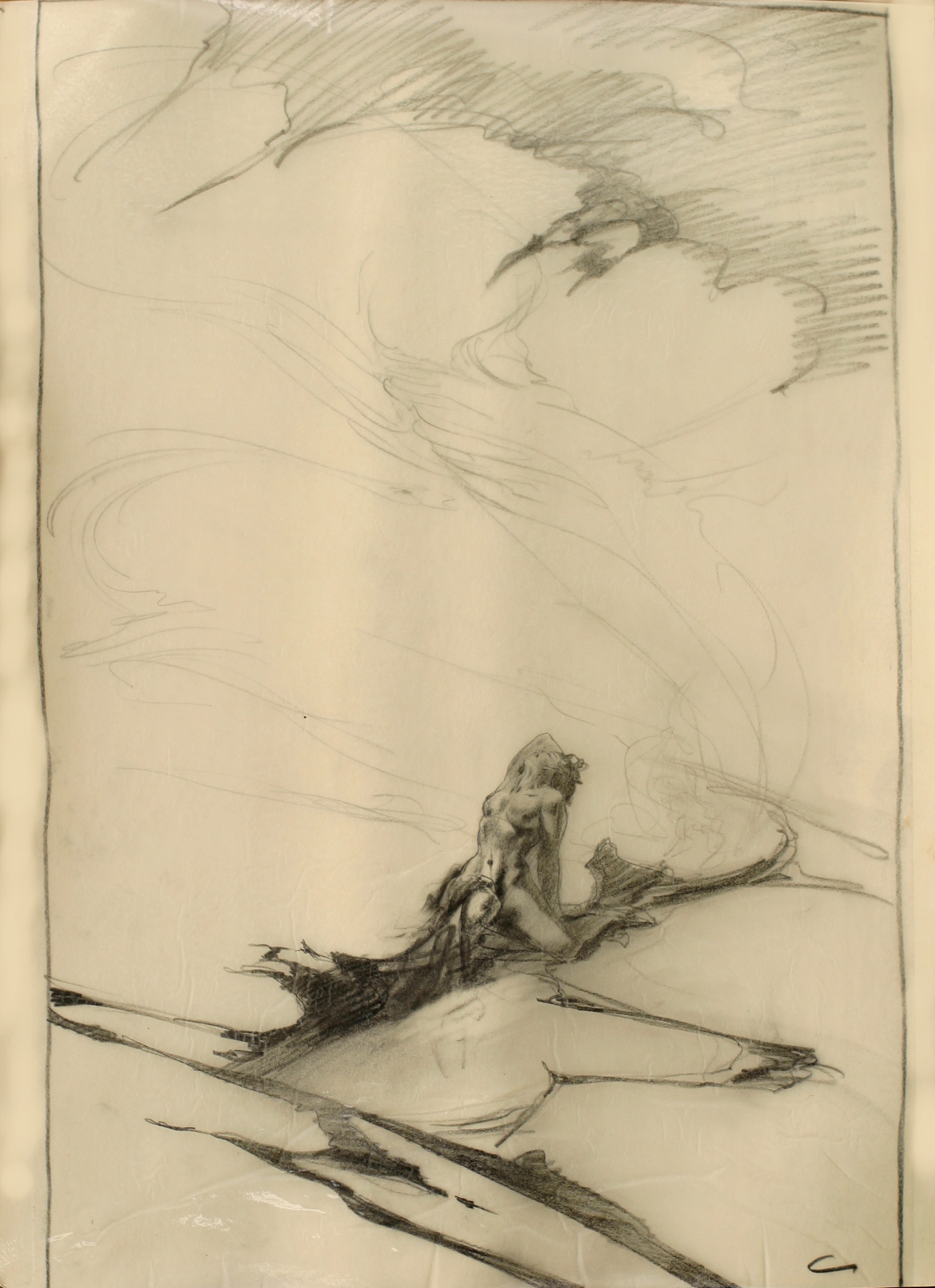 Seated Figure beneath Clouds
