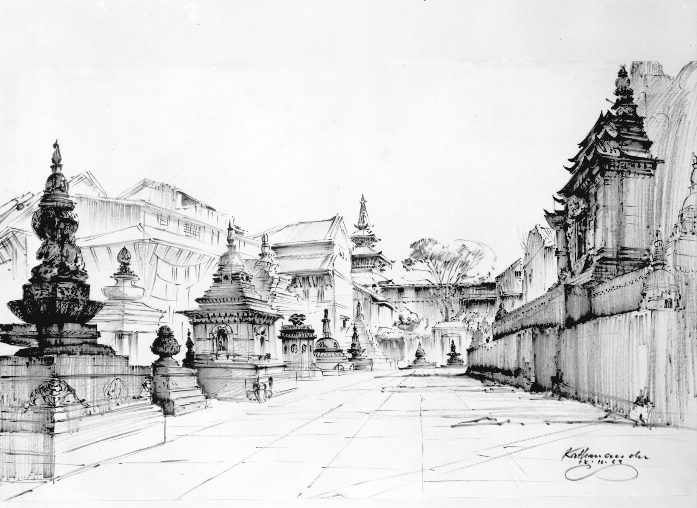 Stupas on a Street in Kathmandu