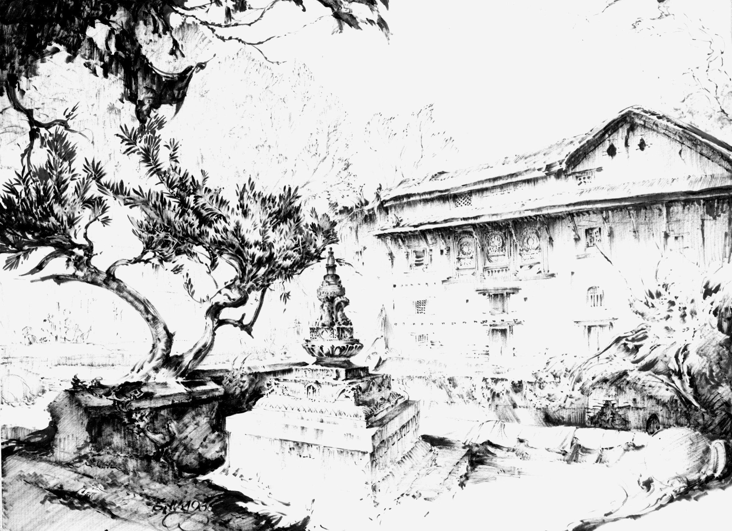 Stupa and House in Pashupatinath