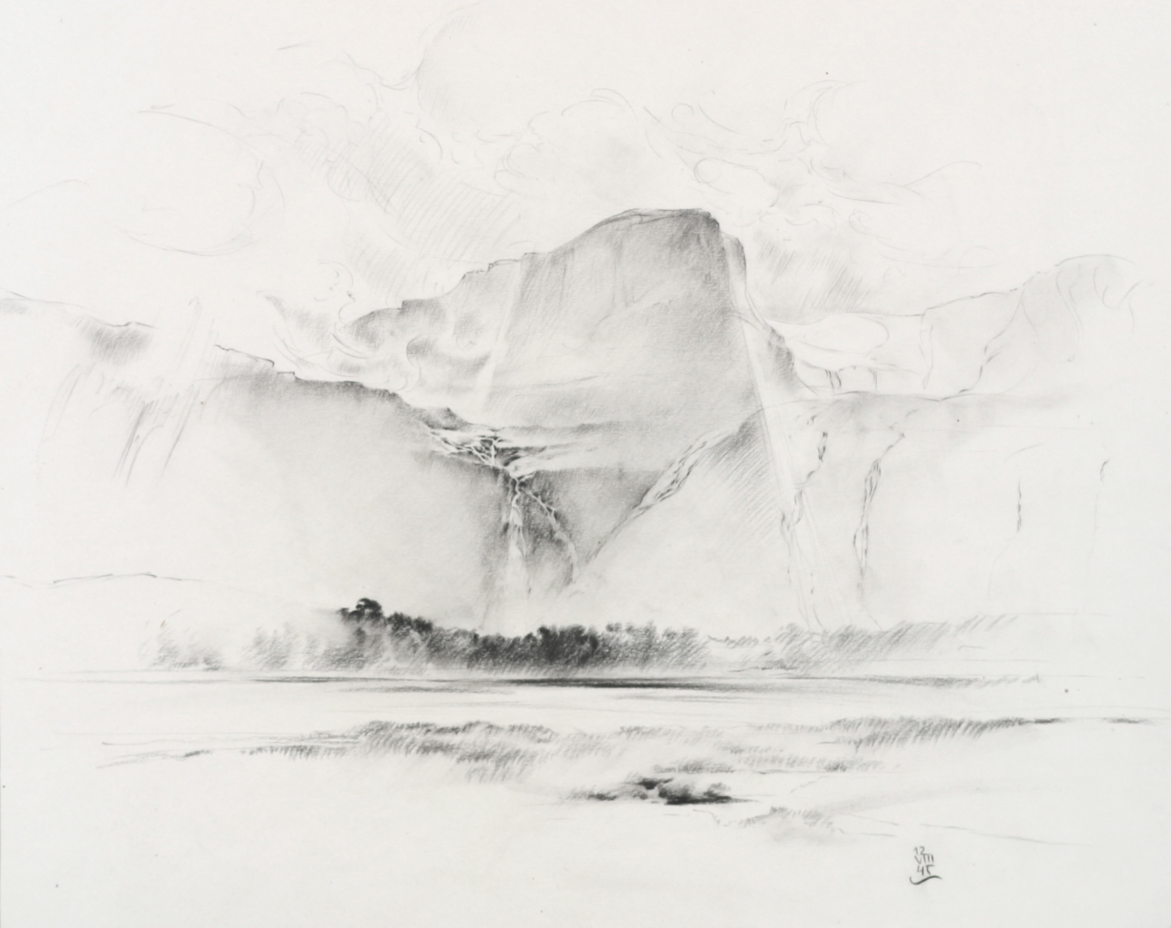 Mountain Landscape with Waterfall