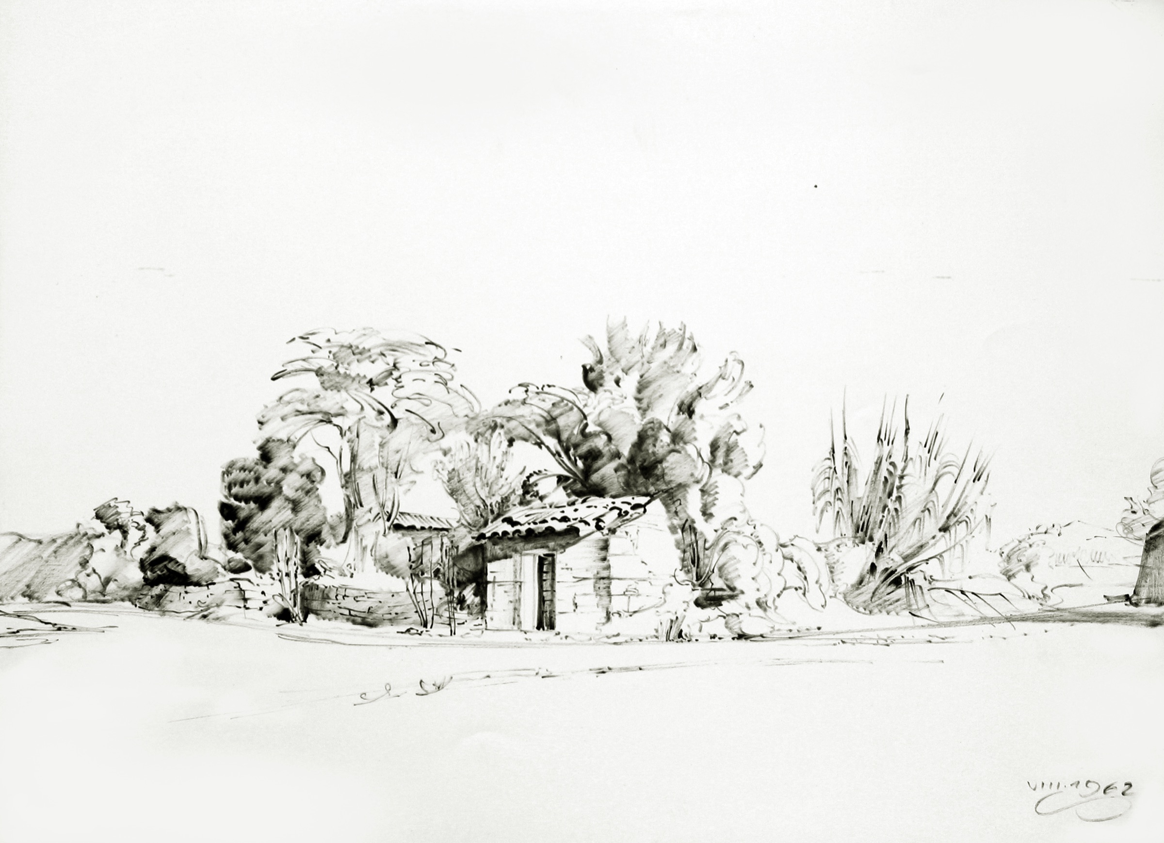 Hut with Group of Trees