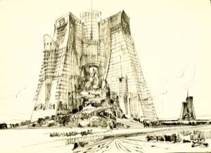 Hochhaus einer Fantasiestadt