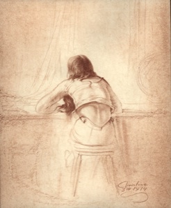 Christine am Zeichentisch