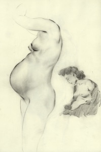 Lilly, hochschwanger, 2 Skizzen