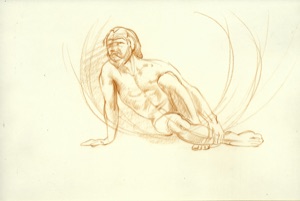 Man Seated in Front of the Sphere