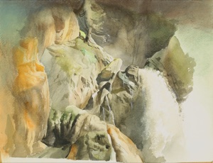 Wasserstudie, Wasserfall zwischen Felsen