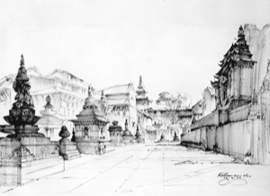 Stupas on a Street in Kathmandu